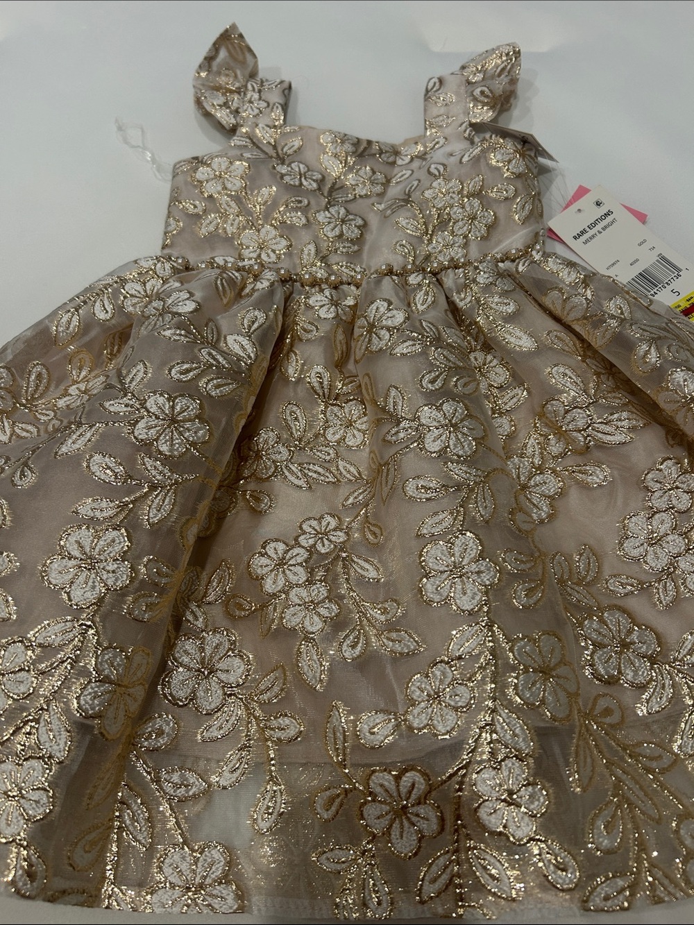Rare Editions Gold Floral Embroidered Girls Dress